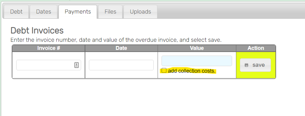 add debt collections costs